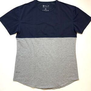 BYLT Drop Cut Lux Navy & Gray Colorblock Short Sleeve Crewneck Tee Shirt Medium